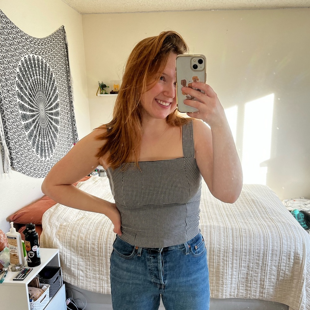 black and white houndstooth tank top